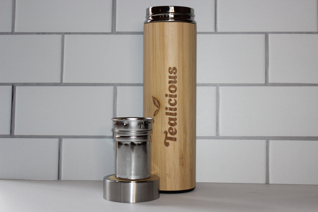Bamboo Vacuum Flask with infuser for Hot or Cold (16 oz)